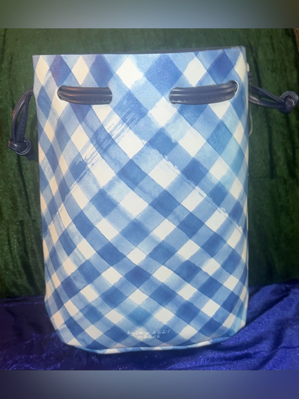 Bath & Body Works Blue Gingham Drawstring Cosmetic Bag